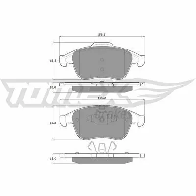 Nuova Collezione TOMEX BRAKES TX 16-56 Kit Pastiglie Freno, Freno a Disco