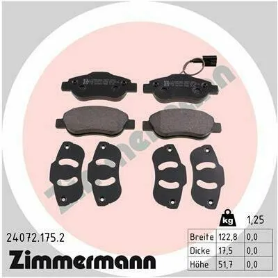 Saldi ZIMMERMANN 24072.175.2 Kit Pastiglie Freno, Freno a Disco