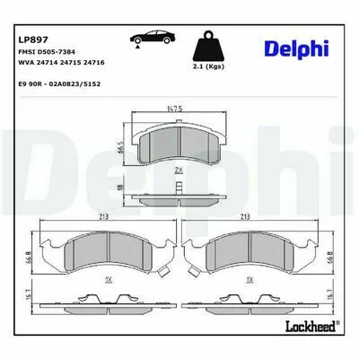 Solo Oggi DELPHI LP897 Kit Pastiglie Freno, Freno a Disco