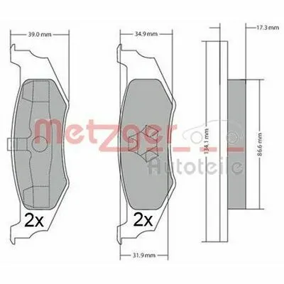 Reso Gratuito METZGER 1170320 Kit Pastiglie Freno, Freno a Disco