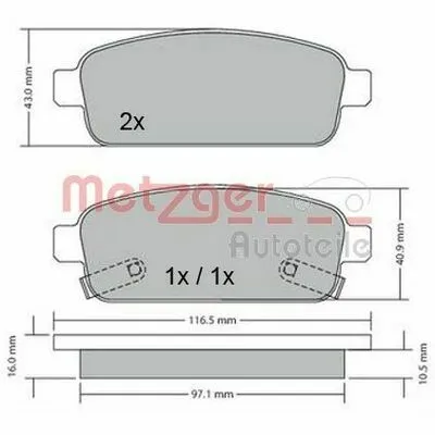 Ultime Pezzi METZGER GREENPARTS 1170164 Kit Pastiglie Freno, Freno a Disco