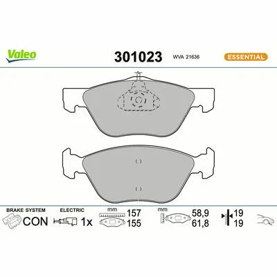 VALEO ESSENTIAL 301023 Kit Pastiglie Freno, Freno a Disco Solo Oggi
