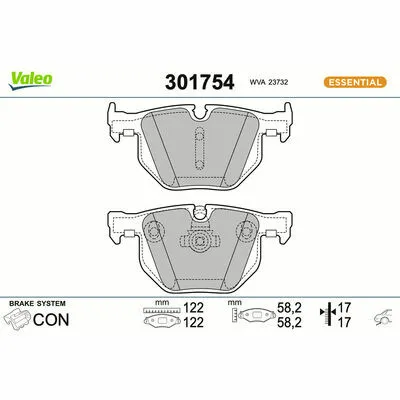 Spedizione Espresso VALEO ESSENTIAL 301754 Kit Pastiglie Freno, Freno a Disco