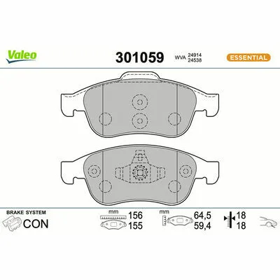 VALEO ESSENTIAL 301059 Kit Pastiglie Freno, Freno a Disco Reso Gratuito