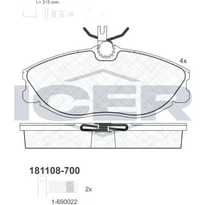 ICER 181108-700 Kit Pastiglie Freno, Freno a Disco Solo Oggi