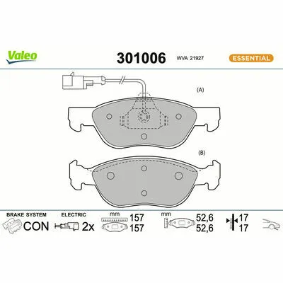 Vendita Finale VALEO ESSENTIAL 301006 Kit Pastiglie Freno, Freno a Disco