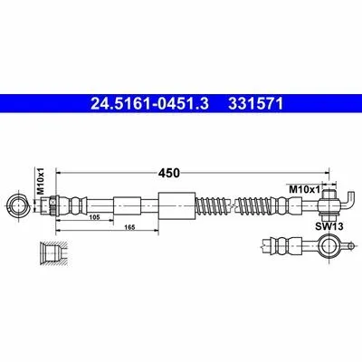 ATE 24.5161-0451.3 Flessibile del Freno Pagamento Sicuro