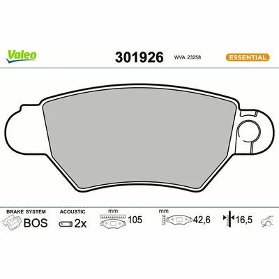 VALEO ESSENTIAL 301926 Kit Pastiglie Freno, Freno a Disco Quantità Limitata