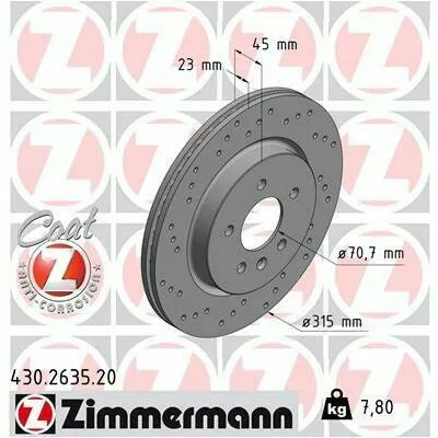 Reso Gratuito ZIMMERMANN COAT Z 430.2635.20 Disco Freno